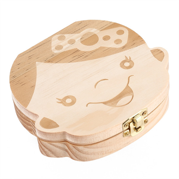 Baby Souvenir Wood Baby Girl Tooth Storage Box Organizer For Teeth Umbilical Cord Lanugo Milk Teeth Collect English Case