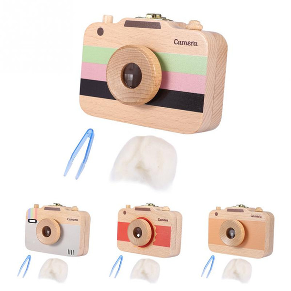 Wooden Baby Tooth Box Teeth Organizer Wooden Camera-pattern Storage Box Case for Baby Teeth and Hair