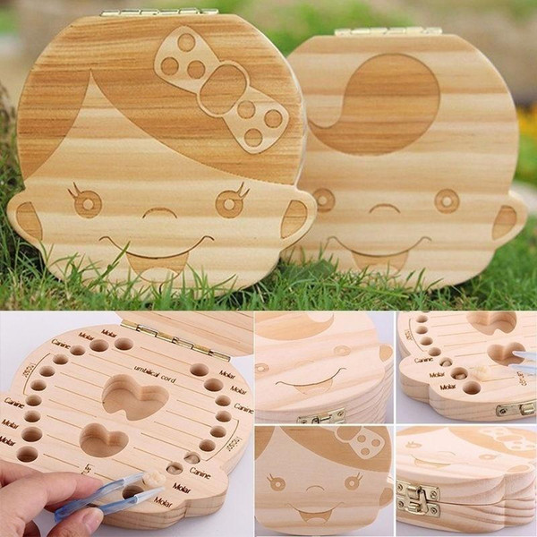 Kids Tooth Box Organizer Baby Save Milk Teeth Wood Storage Box For Boy Girl Wooden Box DHL free