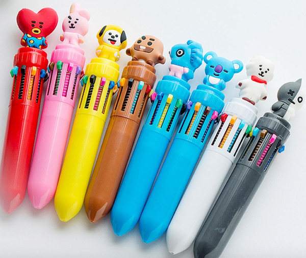 14pcs/lot free shipping bts bt21 member cartoon 10color ball pen