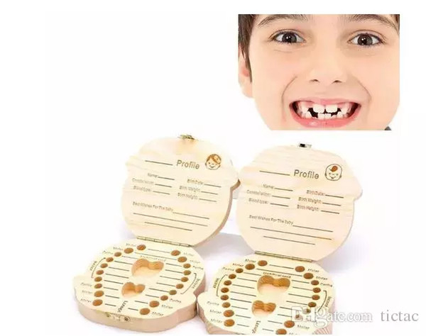 Wholesale-Tooth Box for Baby Save Milk Teeth Boys/Girls Image Wood Storage Boxes Creative Gift for Kids Travel Kit english version