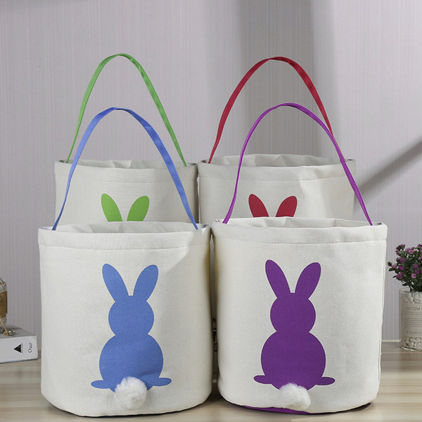 2019 4 Color Canvas Easter Basket Rabbit Ears Good Quality Easter Bag Children Gift Bucket Cartoon Rabbit Egg Bag Decoration Free ship