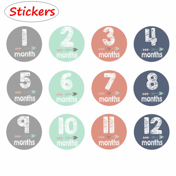 12pcs/set Newborn paper Stickers 1-12Month Cloth Blankets self-adhesive label Photo props Baby Monthly Photograph Stickers Keepsakes