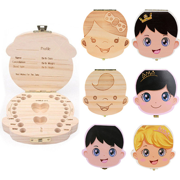 English/Spanish Wooden Tooth Box Baby Kids Organizer Storage Box Baby Milk Collect Gift Save Cord Lanugo Umbilical Case