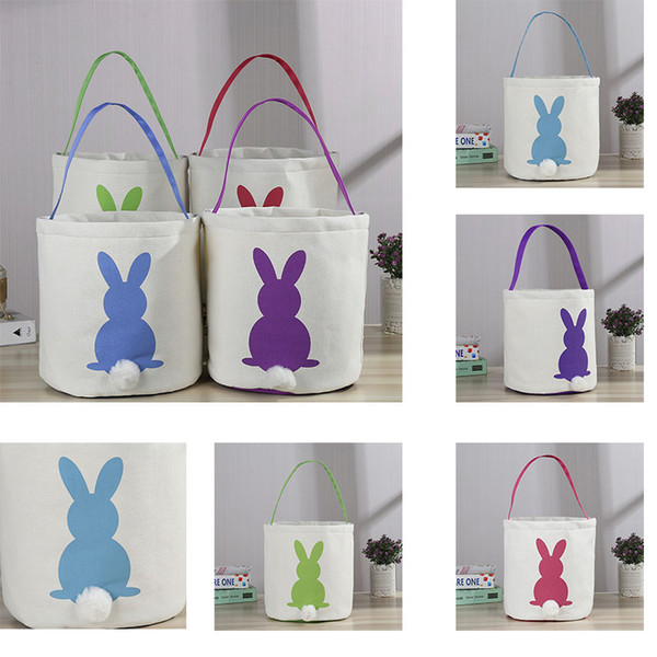 4 Color Canvas Easter Basket Rabbit Ears Good Quality Easter Bag Children Gift Bucket Cartoon Rabbit Egg Bag Decoration Free ship