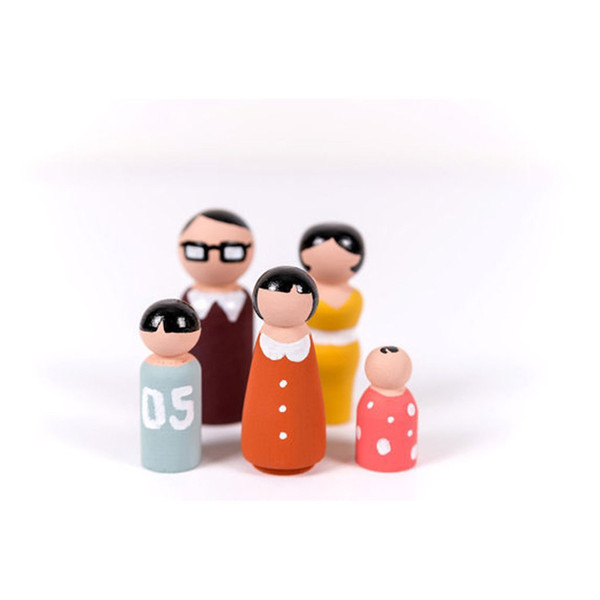 New Novelty Funny 5 PCS Wooden Peg Dolls Family DIY Crafts Cake Topper Kid's Printed Decoration Baby Souvenirs Footprint Makers