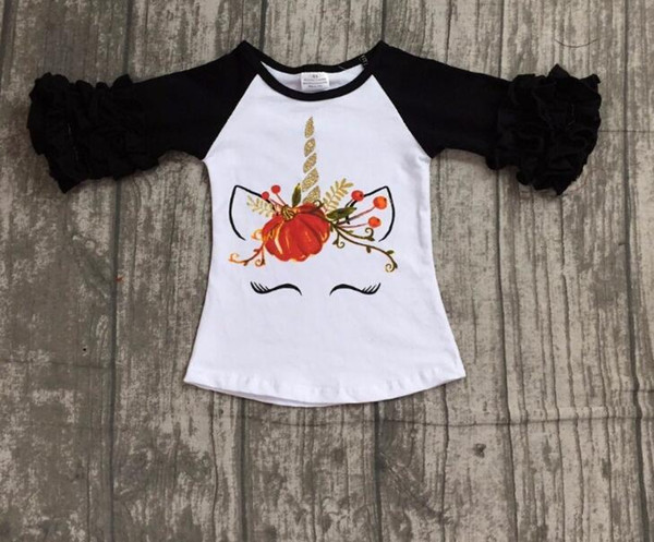 New Toddler Baby Kids For Girl Unicorn Pumpkin Long Sleeve Floral Side Cotton T-shirt Top Clothes