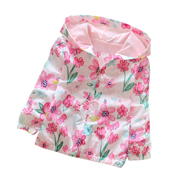 Autumn Long Sleeve Windbreaker Baby Girls Hoodie Coats Kids Girls Flowers Printing Camouflage Hooded Jackets 2-7 Years