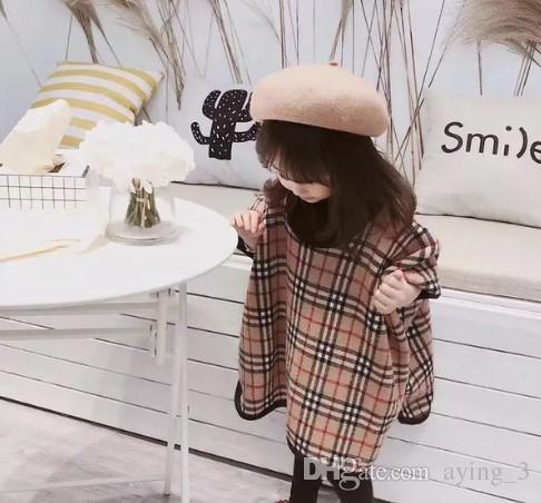 Tops quality Baby Girls cape Clothes Classic plaid cloak wool tassels kids Knitted outerwear cape girl jacket Thickening warm