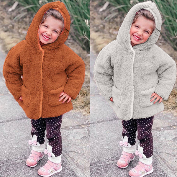 2019 Winter Baby Girl Fashion Solid Hooded Lamb Sweatshirts Coats Children Warm Daily Clothes Long Sleeve With Pockets Girls Coats