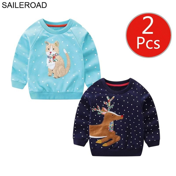 SAILEROAD 2pcs Animal Girl Sweatshirt Christmas Deer Kids Hoodies Autumn Children's Little Clothing Cotton Baby Sweatshirt 7Year T191108