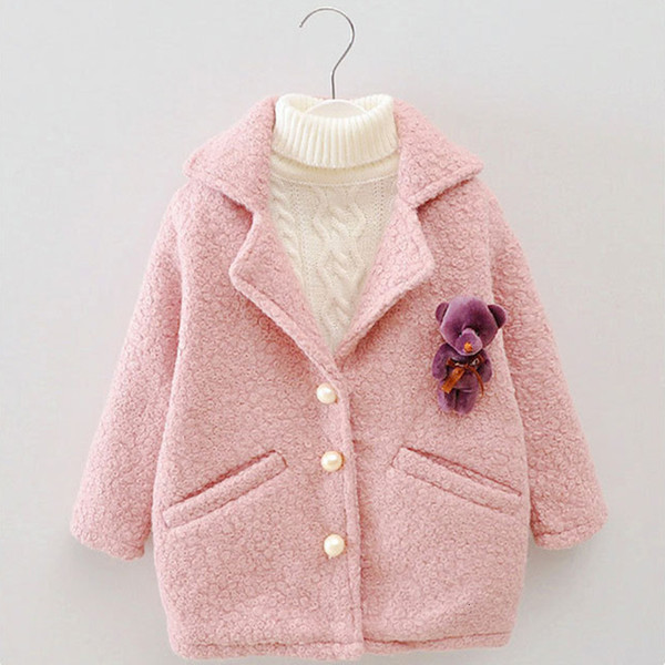 DFXD Baby Girls Autumn Winter Wool Coat Fashion Long Sleeve Soild Single-breasted Outwear High Quality Long Thicken Coat 2-8Y T190919