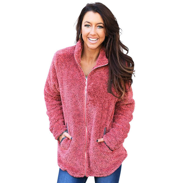 Women Soft Fleece Hoodies Zipper Sherpa Sweatshirts Autumn Winter Warm Sweater Cardigan Casual Solid Hoodie Jacket Ladie Top Clothing S-XL
