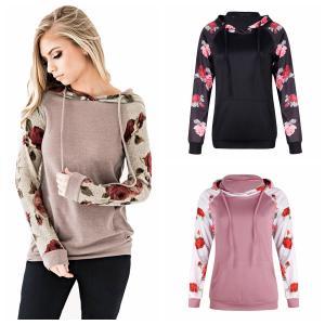 Floral Drawstring Hoodie Women Patchwork Casual Long Sleeve Sweatshirt Pockets Tops Autumn Pullover Outdoor Girls Hoodies 36pcs OOOA6339
