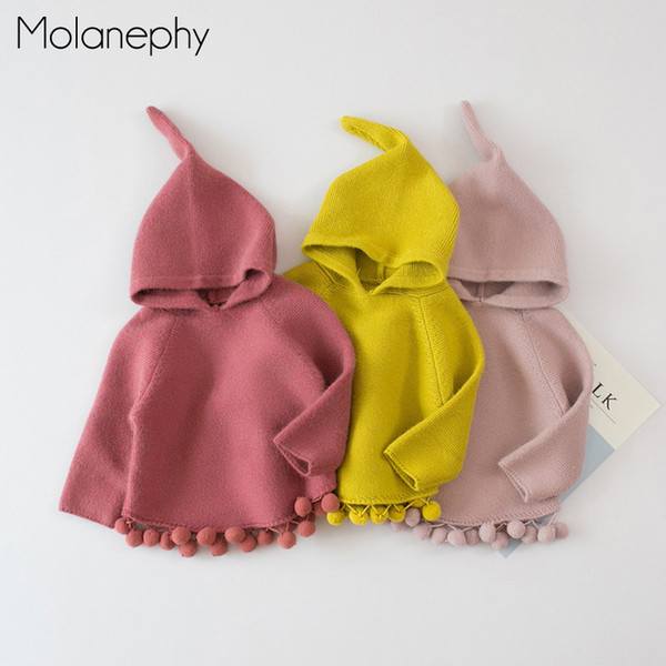 Molanephy Baby Girls Sweaters Knitted Cloak Autumn Winter Children Hoodies Cute Hairball Fashion Long Sleeves Toddler Clothes