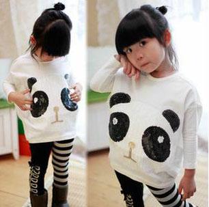 Wholesale-new 2015 Retail children's clothing GIRLS cute paillette panda batwing Hoodies sweatshirts kids t-shirts clothes