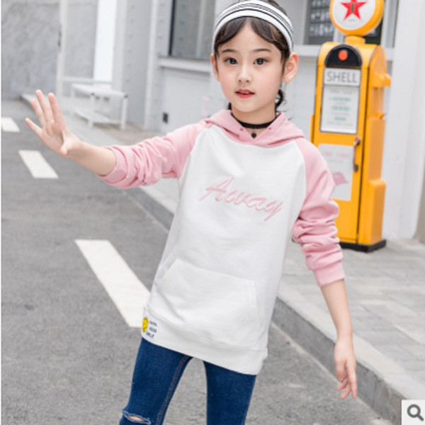 Children's Hoody Girls 2019 New Spring and Autumn Kids Long Sleeve Fashion Leisure Smile Hoodies 2 Letter Colors Size6-14 ly293
