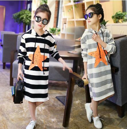 The Autumn T Shirt New Kids Child Girls Sweatshirts Shirt Casual Hooded Long T-shirt Black and Gray Color