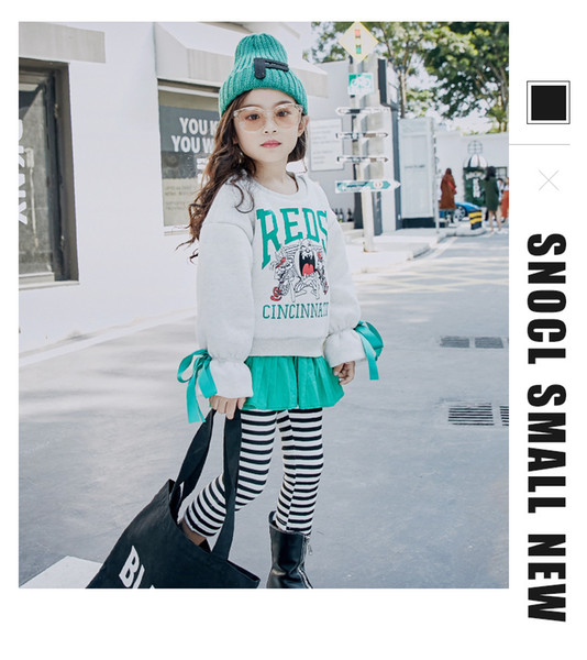 Children O-neck Fleece Cotton Fashion Top European and American Kids 3-8T Ruffle Outwear 2 Colors Free Shipping