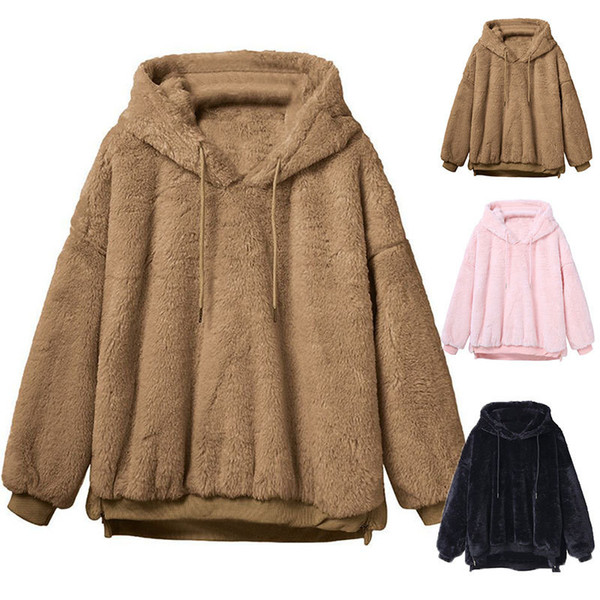 Women Sherpa Hoodie Casual Loose Long Sleeve Plush Hoodie Thicken Hooded Pullover Winter Warm Sweater Hoodies Drawstring Sweatshirt gift hot