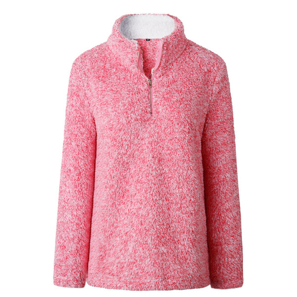 Sherpa Pullover Women Hoodies Plus Size Autumn Winter Warm Long Sleeve Turtleneck Sweatshirts Solid Fleece Sweater Zipper Soft Clothing