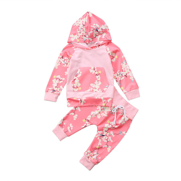 New Year Xmas Floral Newborn Baby Girls Long sleeve Hoodie Tops + Pants Leggings 2Pcs Outfits Set Warm Clothes