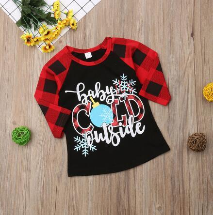 Checked Children Boy Girl Kids Letter Tees Long Sleeve Tops T Shirt Plaid Cotton Casual Clothes