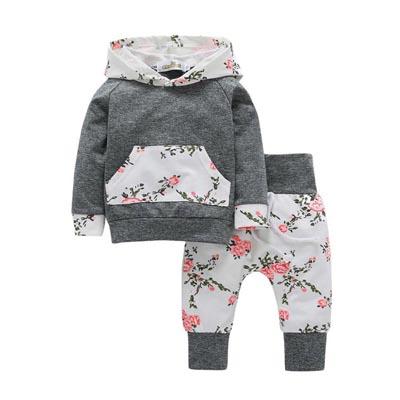 2018 Hot Selling Fashion Lovely 2pcs Toddler Infant Baby Boy Girl Clothes Set Floral Hoodie Tops+Pants Outfits