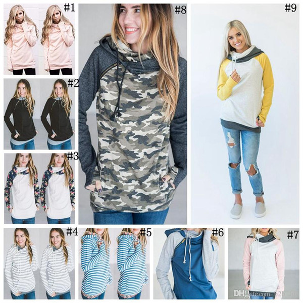 Women Finger Hoodie Digital Print Coats Zipper Lace Up Long Sleeve Pullover Winter Blouses Outdoor Sweatshirts Outwear 120pcs L-OOA3396