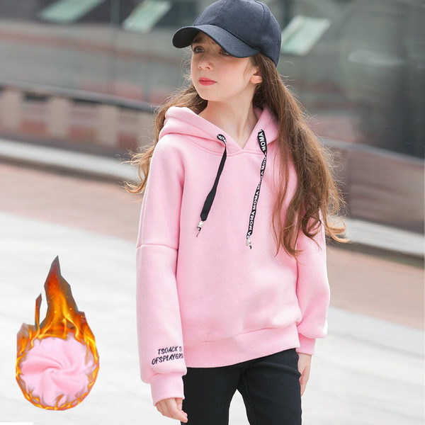 Teenage Girls Sweatshirt Kids Hoodies Autumn Winter Fleece Thick Girls Clothes Sport Sweater Children Costume Girls Outfits 10T T200306