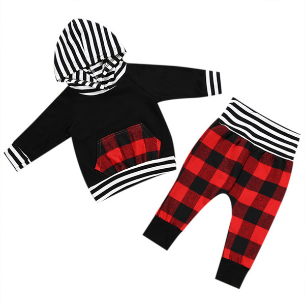 2Pcs Toddler Baby Boy Girl Hooded Tops Sweatshirts + Pants Legging Long Sleeve Lattice Baby Girl Outfits Set