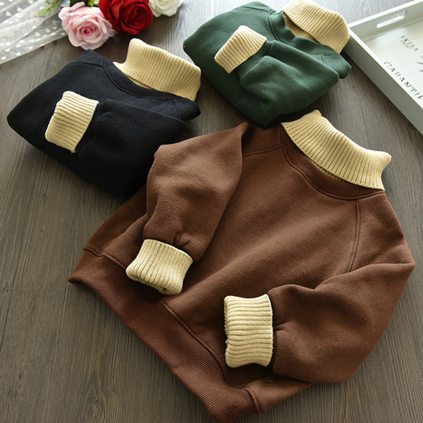 DFXD Korean Children Clothes 2017 Winter Baby Girls Long Sleeve Soild Knitted Turtleneck Collar Sweatshirt Girls Thick Pullover