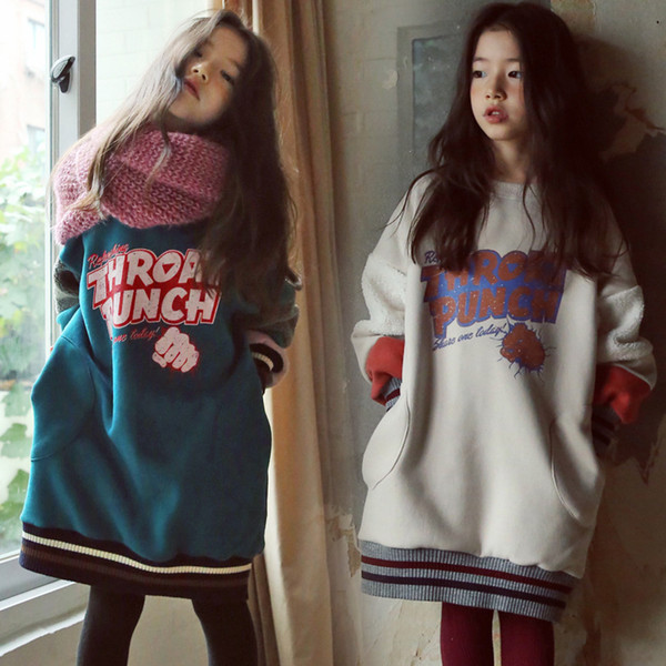 Winter New Baby Girls Sweatshirt Thickened Plus Velvet Kids Sweatshirt Dress Toddler Princess Shirt Cotton Fleece