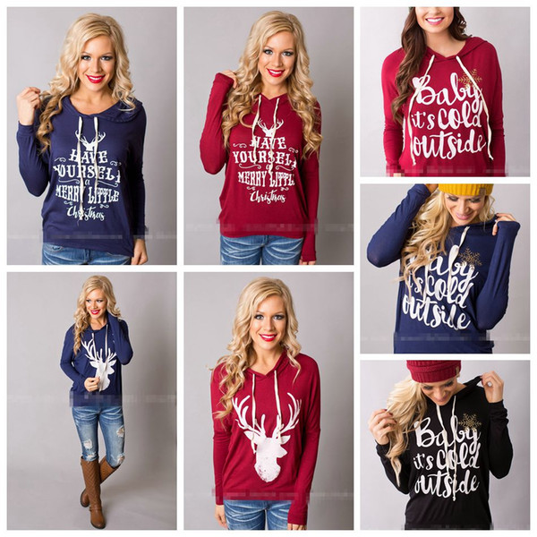 Christmas Jackets Letter Hoodies Women Casual Coat Long Sleeve Sweatshirts Hot Blouses Pullover Outwear Jumper 10pcs OOA3035