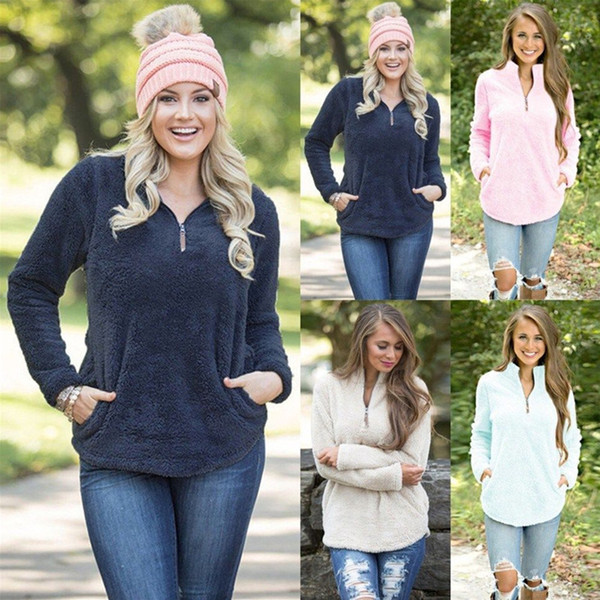 Women Soft Fleece Pullover Winter Autumn Hoodie Designer Sweatshirt V-Neck Zipper Sweater Loose Hoodies Long Sleeve Tops Sweatshirts