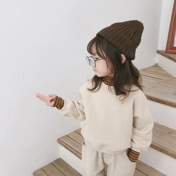 2018 New Arrival Winter cotton pure color high striped collar all-match warm thickened hoodie for fashion cute baby girls boys