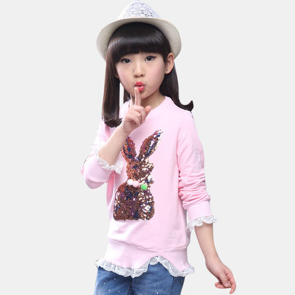 Hoodie Girls Lace Sweatshirts For Girl Sequins Rabbit Girls Sweatshirt Casual Children's Teenage Winter Kids Clothes 3-13 Years