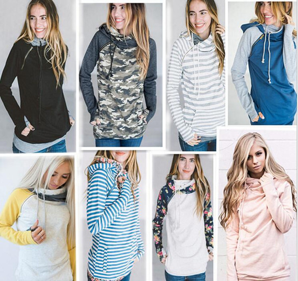Women Finger Hoodie Digital Print Coats Zipper Lace Up Long Sleeve Pullover Winter Blouses Outdoor Sweatshirts Outwear 9 Styles OOA3396