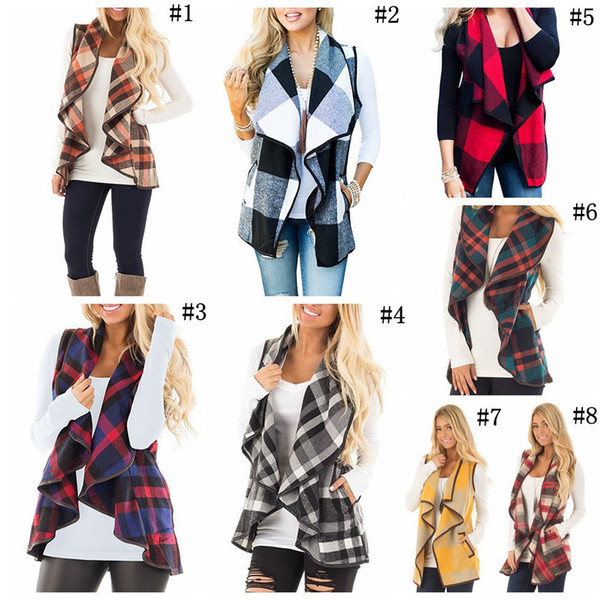 Women Casual Plaid Sleeveless Cardigan Vest Coat Jacket Loose Suit Waistcoat Autumn Warm Cloak Coats 5pcs OOA3825
