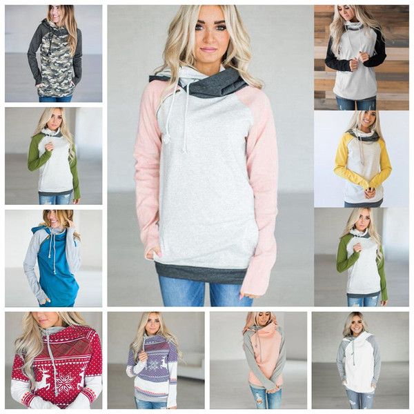 Side Zipper Hooded Hoodies Women Patchwork Sweatshirt 13 Colors Double Hood Pullover Casual Hooded Girls Tops OA5359