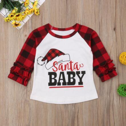 Merry Christmas Santa Baby Pattern Funny Children T shirt Kids For Xmas Cartoon Clothes Baby Girls Summer Long Sleeve T-shirt