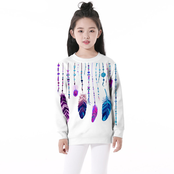 kids hoodies print chain feather ethnic girls boys white long sleeve sweatshirts children casual pullover clothing