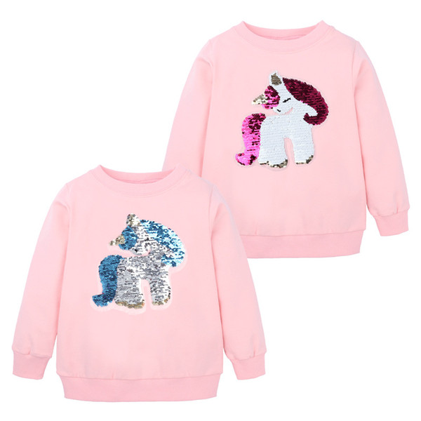 Horse Fashion Designer Sweatshirt for Baby Girls Sequins can Change Color Long Sleeve O Neck Tops Clothes Tiktok Hot Fashion Clothing