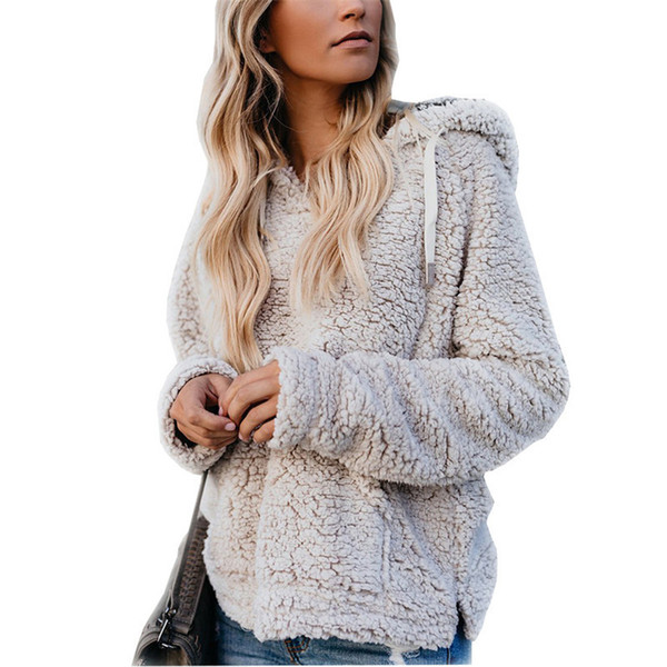 Women Sherpa Pullover Soft Fleece Hoodies Sweatshirt Long Sleeve Hooded Coat Autumn Winter Hoodie Casual Sweater Warm Designer Outwear S-2XL