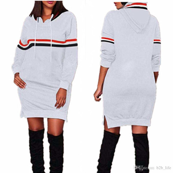 Striped Long Hoodie Dress Women Winter Oversized Sweatshirt Dress Pullover Female Loose Long Sleeve Jumper Dress O-LJO4100