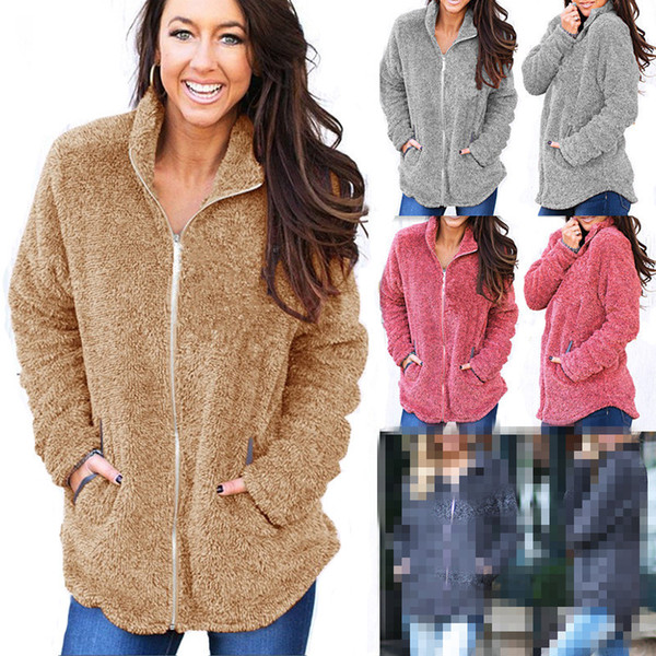 Women Soft Fleece Hoodies Zipper Sherpa Sweatshirts Autumn Winter Warm Sweater Cardigan Casual Solid Hoodie Jacket Ladies Coat Top Clothing