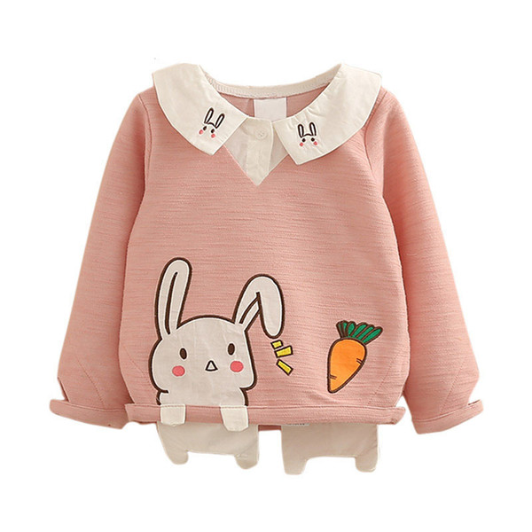 Baby Girls Sweatshirts Spring Autumn Child hoodies cartoon bunny embroidery long sleeves sweater kids outwear 2-8Yrs