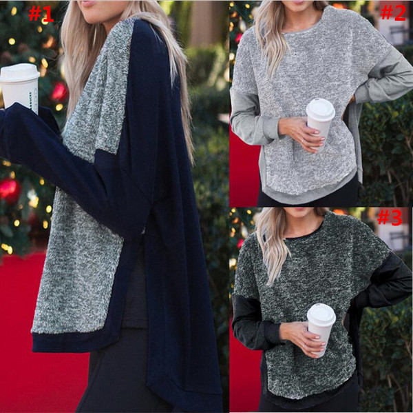Autumn Women Hoodies Soft Fleece Patchwork Sweatshirt Split Loose Hoodie Designer Pullover Oversized Sweatshirts Fashion Tops Clothing S-3XL