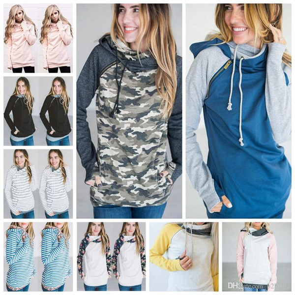 Women Finger Hoodie Digital Print Coats Zipper Lace Up Long Sleeve Pullover Winter Blouses Outdoor Sweatshirts Outwear 9 Styles 50pc OA3396