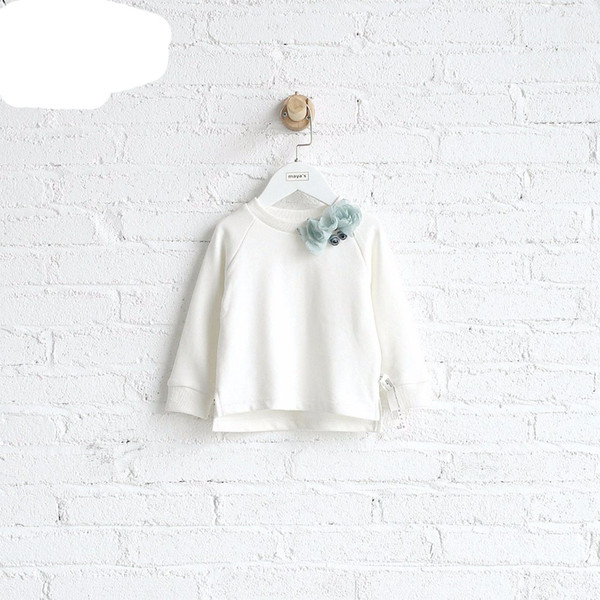 White Full Cotton Applique Autumn Girls Sweatshirts Children Spring Solid O Neck Elegant Shirts Toddler Sweet Tops